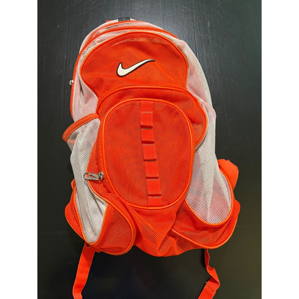 Nike Mesh Backpack Orange White Sports Gym School Bag Swoosh Logo